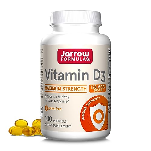 Jarrow Formulas Vitamin D3 125 mcg (5000 IU) - 100 Servings (Softgels) - Bone Health, Immune Support & Calcium Metabolism Support - Vitamin D Supplement - D3 Vitamins - 5000 IU Vitamin D - Gluten Free