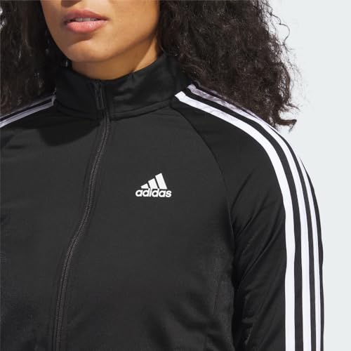 adidas Women's Standard Essentials Warm-Up 3-Stripes Track Jacket, True Pink/White (Primegreen), 2X