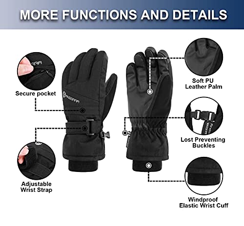 ANDORRA Winter Gloves Women Touchscreen Zipper Pocket Ski Gloves Waterproof Ski Gloves, Grey, S