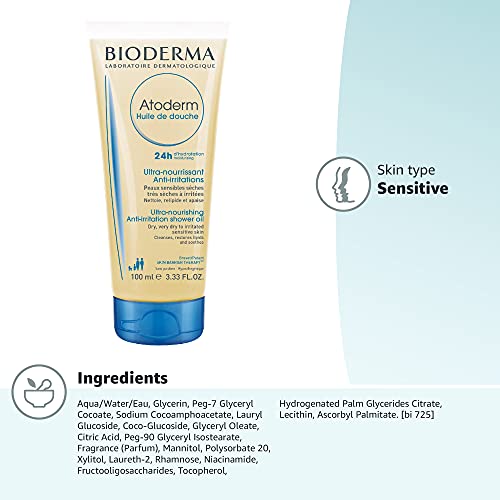 Bioderma - Atoderm - Shower Oil - Moisturizing and Nourishing Body and Face Wash - for Family with Very Dry Sensitive Skin 3.33 Fl Oz