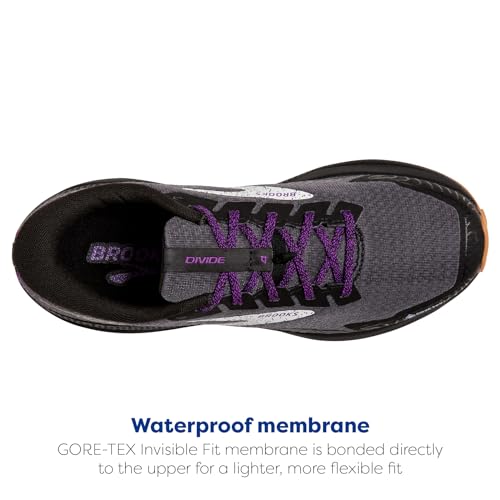 Brooks Women’s Divide 4 GTX Waterproof Trail Running Shoe - Black/Blackened Pearl/Purple - 5 Medium