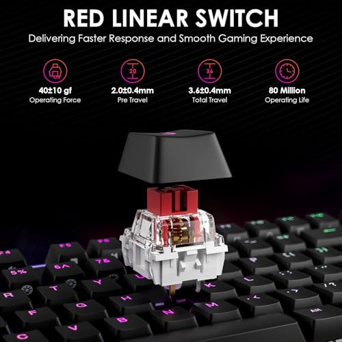 DURGOD TGK021 Mechanical Gaming Keyboard, 104 Keys Wired Keyboard with Magnetic Wrist Rest, RGB Backlit, Hot Swappable Linear Red Switch for PC/Mac/Laptop, Fully Anti-ghosting, Multimedia Keys