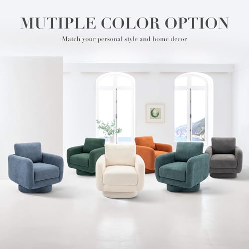 COLAMY Swivel Accent Chairs,Living Room Chair Upholstered Barrel Wide Modern Sofa Armchair Comfy Corner Bedroom Round Chair,Bue
