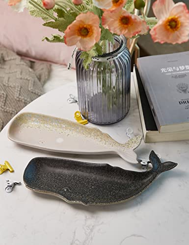 SEINHIJO Candy Dish Jewelry Snack Tray Cookie Nuts Bowl Whale Sculpture Modern Home Decor Gifts Ceramic Arts Crafts 11.5inch