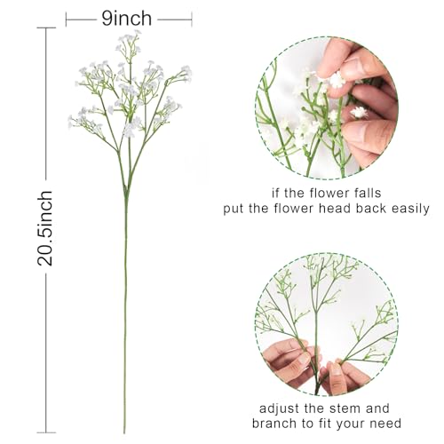 DEEMEI 15 PCS Babys Breath Artificial Flowers Fake Babys Breath Flowers Artificial Bulk White Gypsophila Bouquets Real Touch Faux Flowers for Wedding Floral Arrangement Party Home Decoration