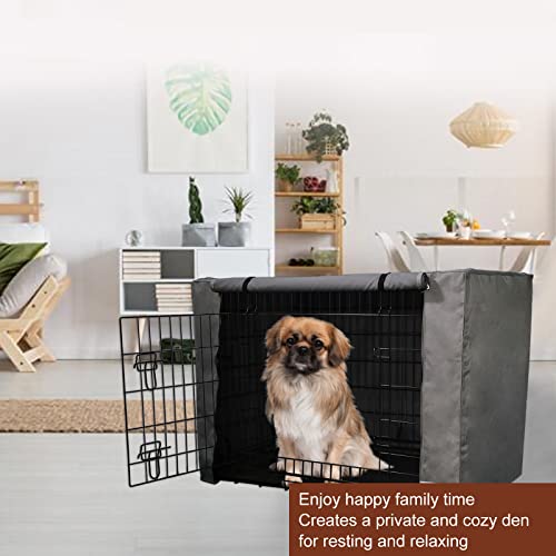 Yotache Dog Crate Cover for 24" Small Double Door Wire Dog Cage, Lightweight 600D Polyester Indoor/Outdoor Waterproof & Windproof Pet Kennel Covers, Gray | NO Wire Crate