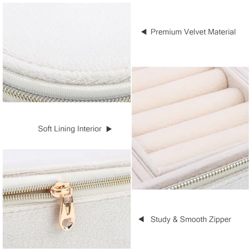 DesignSter Travel Jewelry Box, Velvet Small Jewelry Boxes, Travel Jewelry Case for Women Girls, Travel Jewelry Organizer for Rings Earrings Necklaces Bracelets (Beige)