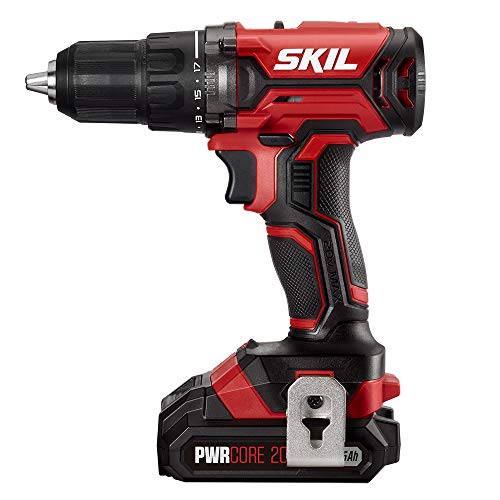 SKIL 4-Tool Kit: 20V Cordless Drill Driver, Impact Driver, Reciprocating Saw and LED Spotlight, Includes Two 2.0Ah Lithium Batteries and One Charger - CB739601, White