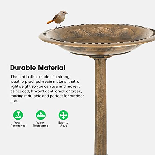 VIVOSUN 28” Solar Bird Bath, Solar Powered Pond Fountain Combo Set for Outdoors, Gardens, Patio, Yard, Deck, Golden