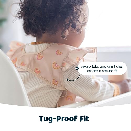 Tiny Twinkle Mess Proof Baby Bib - Waterproof Apron Machine Washable PVC, BPA, & Phthalate Free Great Travel for Eating Food Bibs (Boho Rainbow, Small 6-24 Months)