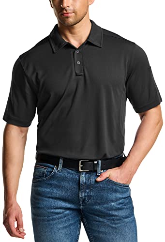 CQR Men's Polo Shirt, Long and Short Sleeve Tactical Shirts, Dry Fit Lightweight Golf Shirts, Outdoor UPF 50+ Pique Shirt, Frost Essential Black, X-Large