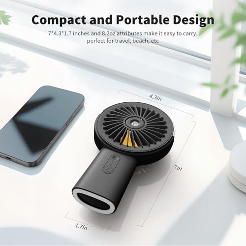 Otlonpe Misting Fan Portable Fan with Mist, 4000 mAh Rechargeable Handheld Fan Battery Operated Water Spray Mister Fan, Small Personal Hand Held Fan Power Bank for Travel Men Women, Black