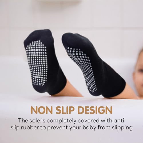 HYCLES Toddler Non Slip Grip Socks 12 Pairs Baby Boy/Girl High Ankle Sticky Slipper Floor Skid Socks For 5-7T Boy Kids