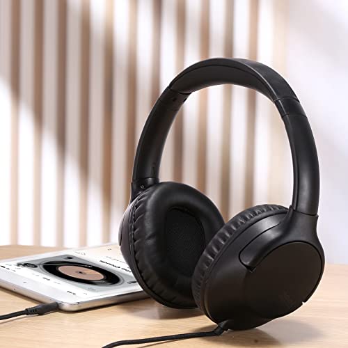 noot products A319 Over Ear Wired Headphones with Volume Control, Microphone, Adjustable Headband and 3.5mm Audio Jack for School Home Work Computer Chromebook (Black)