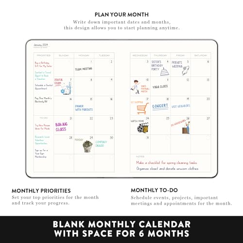 KNTHE 2024 Planner. Undated Daily Planner, Weekly and Monthly Planner 2024. Achieve Your Goals, A5 Size, Hardcover Agenda with Time Slots. Start Anytime Daily Workflow Planner. (Black)