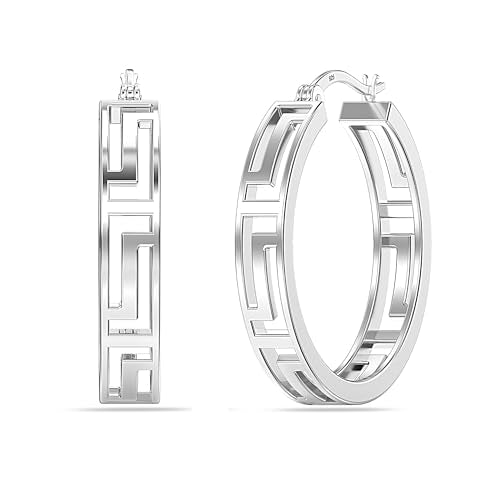 LeCalla 925 Sterling Silver Jewelry Light-Weight Greek Wall Cut-Out Hoop Earrings for Women Teen 20MM