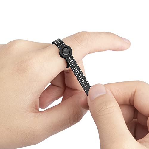 Ring Sizer 1-17 REIDEA Measuring Tool with Magnified Glass, Reusable Finger Size Gauge Jewelry Sizing Tool USA Rings Size (Black Sizer Silver Scale)