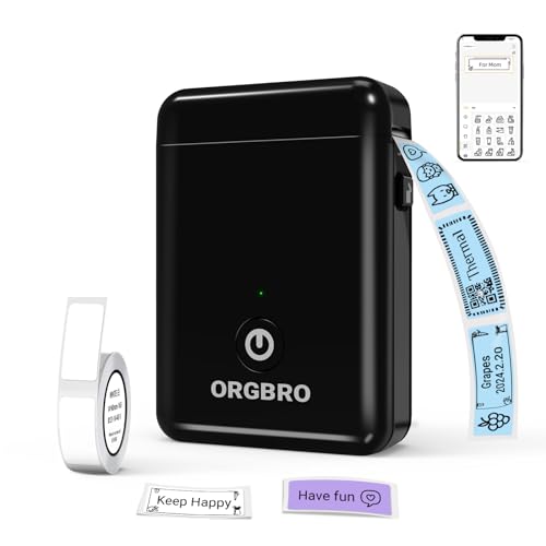 ORGBRO Label Maker Machine with Tape, X1 Portable Bluetooth Mini Label Printer for Organizing Storage, Rechargeable Thermal Label Maker Small Sticker Maker with Multiple Templates, Black