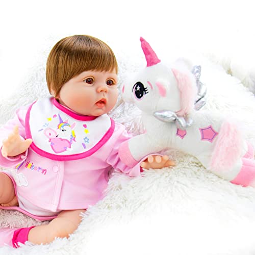 Milidool Reborn Baby Dolls Lifelike Girl Doll 22 inch Realistic Newborn Baby Doll Real Looking Silicone Baby Dolls Girl with Feeding Bunny Toy Gift Set for Kids 3+