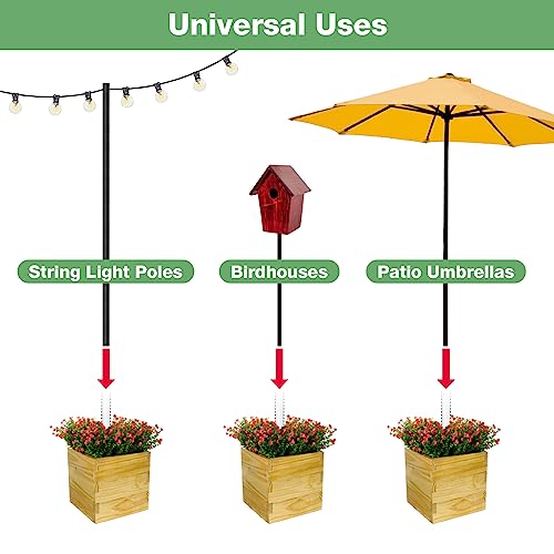 Extra Large Decorative Wooden Planter with Universal Pole Support for String Light Poles, Umbrellas, Bird Feeders. Solid Wood Outdoor Garden Patio Box for Plants or Flowers, 17"x17"x18", Natural