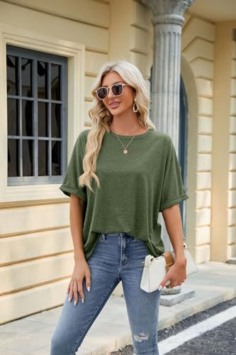 Vidifid Womens Oversized T Shirts Short Sleeve Crewneck Summer Tops Casual Loose Blouse Basic Tee Tops Malachite Green