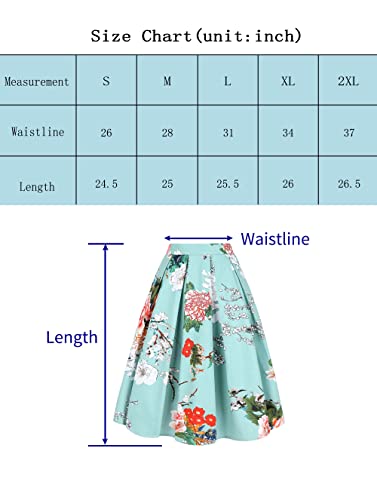 Tandisk Women's High Waist Flared Skirt Pleated Midi Skirt with Pocket Rose Red M