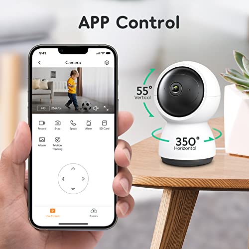 winees Indoor Security Camera 2K, WiFi Pet Camera for Home Security with Sound/Human/Pet Detection, Night Vision, Motion Tracking, Pan/Tilt/Zoom for Baby Monitor/Elderly/Dog, Only Support 2.4G WiFi