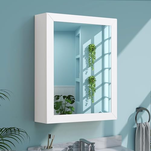 VANIRROR Bathroom Mirror Cabinet - Large Single Door 24x30 inchs Wall Cabinet Over Sink Bathroom Vanity Mirror Cabinet with Facial Tissues Slot and Multifunctional Storage Area