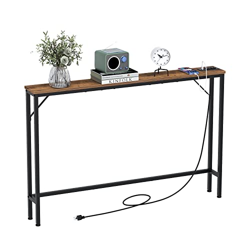 Tohomeor 5.9" Skinny Behind Sofa Console Table with Charging Station 47.24" Narrow Long Behind Couch Table with Power Outlets USB Ports Thin Entry Table for Entryway Living Room Hallway
