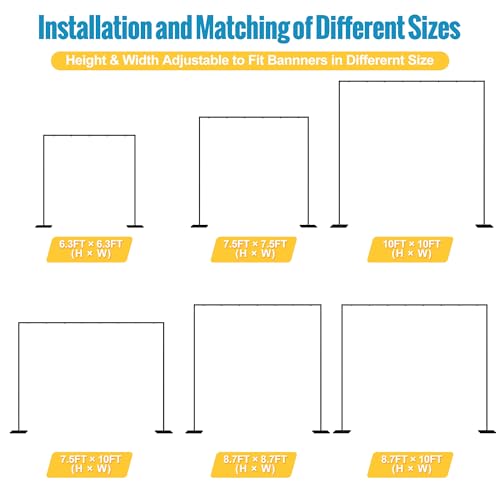 Fomcet 10FT x 10FT Backdrop Stand Heavy Duty with Base, Black Portable Adjustable Pipe and Drape Backdrop Stand Kit, Square Metal Arch Party Frame for Wedding Birthday Parties Banquet Decorations