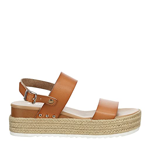 XAPPEAL Amelia - Women's Open Toe Ankle Buckle Strap Casual Platform Espadrille Sandals Brown, Size 10.0 Medium Width