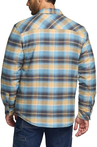 CQR Men's Plaid Flannel Shirt Jacket, Long Sleeve Soft Warm Wool/Sherpa Lined Jacket, Outdoor Button Up/Zip-Front Jacket, Stealth Amazon Grey, Small