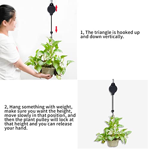 6pcs Plant Pulley Retractable Hanger Easy Reach Plant Pulley Adjustable Height Wheel for Hanging Plants Heavy Duty Plant Hanger for Garden Baskets Pots- Black