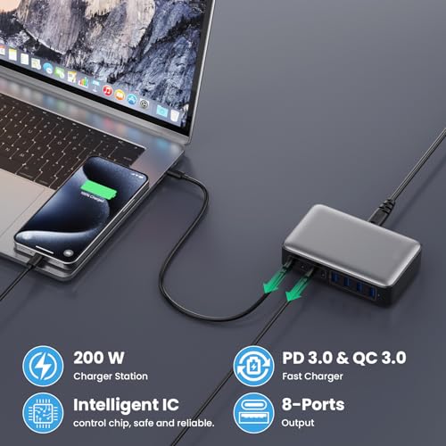 USB C Charger 105W USB C Charger Block,Upgraded GaN III 8-Port Fast Charging Station Hub,PD 65W Laptop Charger Adapter Compatible with MacBook Pro/Air,DELL,Steam Deck,iPhone 15/14/13,Galaxy S23/22 etc