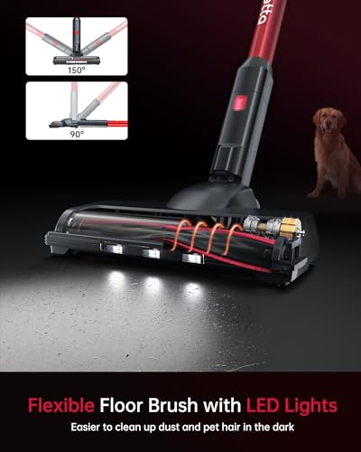 FABULETTA Cordless Vacuum Cleaner with 380W Brushless Motor, Max 50 Mins Runtime Detachable Battery, Max 30kPa Lightweight Stick Vacuum for Home Pet Hair Hard Floor (Red)