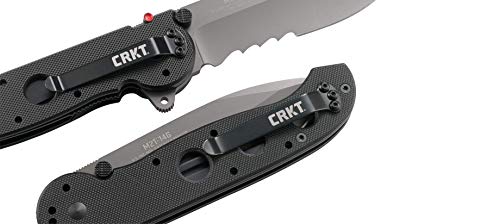 CRKT M21-14G EDC Folding Pocket Knife: Everyday Carry, Black Serrated Edge Blade, Veff Serrations, Automated Liner Safety, G10 Handle, Reversible Pocket Clip