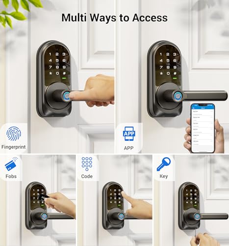Veise Smart Lock, Keyless Entry Door Lock with Handle, APP Control Fingerprint Door Lock, 7-in-1 Smart Locks for Front Door, Electronic Digital Lock with Keypad, Front Door Lock Set, Matte Black