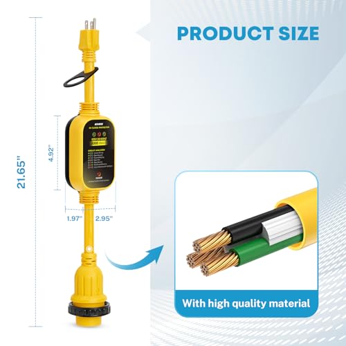 Kohree 30 Amp to 110V RV Adapter with Surge Protection, 8000 Joules 15 Amp to 30 Amp RV Adapter with Twist Lock, Circuit Analyzer w/LED Indicators, RV Power Adapter Cord 21'' for Camper Travel Trailer