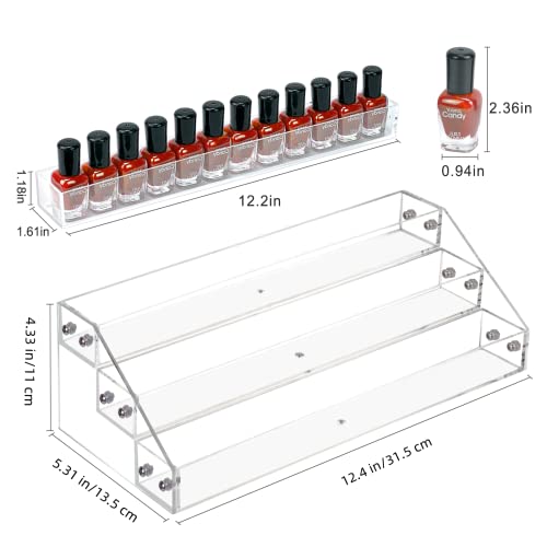 BTremary 3 Packs Clear Nail Polish Organizer Holder Shelf Rack, Acrylic Display Stand For Sunglasses Paint Essential Oils, Makeup Holder, Nail Poliahes Storage to 36 Bottles (Fit 1-2oz Bottles)