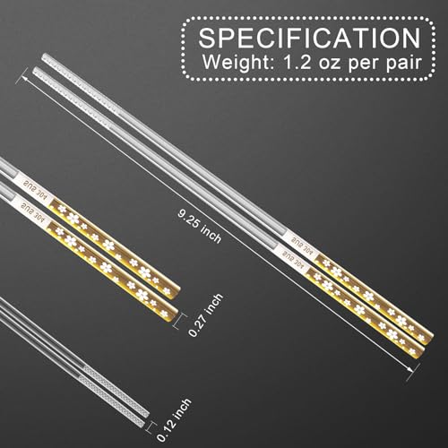 JOMUCO 5 Pairs Reusable Stainless Steel Chopsticks - Laser Engraved Floral Pattern - Dishwasher Safe - Easy to Use and Clean - Gift Set