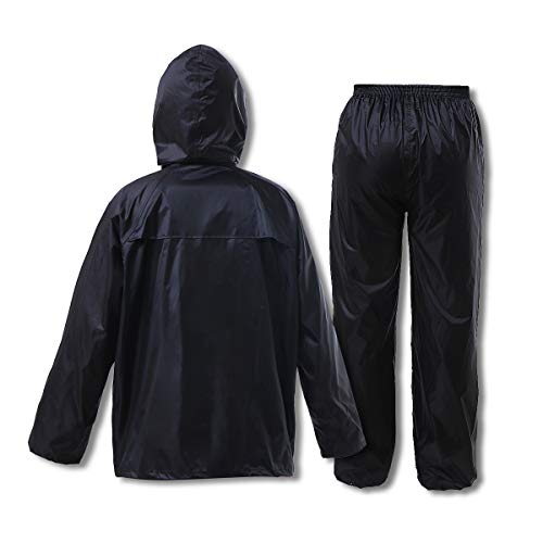RainRider Rain Suits for Men Women Waterproof Lightweight Rain Gear Jacket Coat with Pants Workwear (Black,Small)
