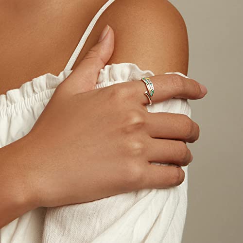 Feather Ring 925 Sterling Silver Adjustable Coloful Plumage Wing Ring for Wife Girlfriend Daughter Mother Sister for Birthday Wedding Anniversary Engagement Feather Angel Wings Open Ring