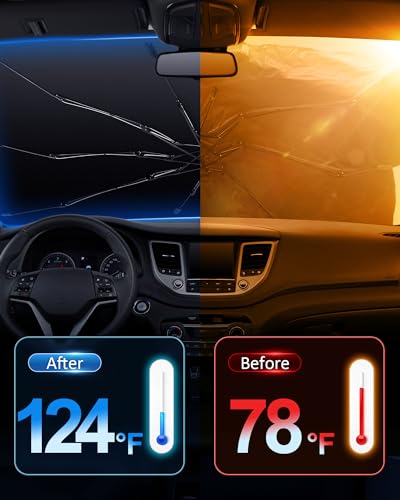 Car Windshield Sun Shade Umbrella, Sunshade for Car Windshield Foldable Cover Visor UV Ray Reflector, Car Sun Shade Windshield for Auto Trucks Sedan SUV Keeps Vehicle Cool Heat Insulation (Midsize)