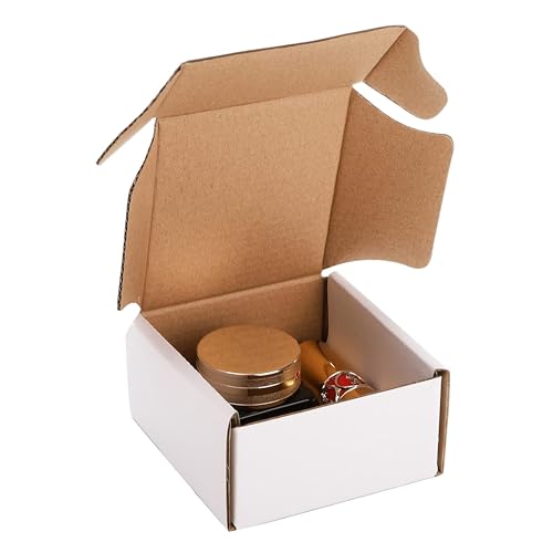Cedilis 75 Pack Corrugated Mailer, 4x4x2 Inches Shipping Boxes, Small Cardboard Box for Shipping Mailing and Storing, Recyclable, Crush Proof, Oyster White