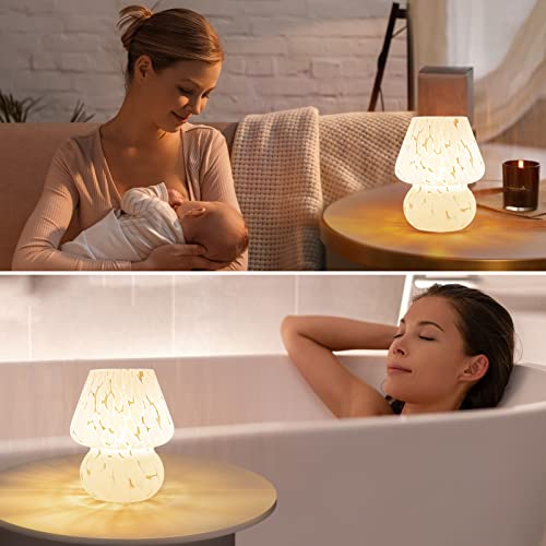 ONEWISH Mushroom Lamp Cute Table Lamp for Bedroom Nightstand Soft Light Pink, Small Glass Nightlight Stepless Dimmable Desk Lamp for Dining, Living, Nursery, Vanity, Home Decor Lamp for Girls Women