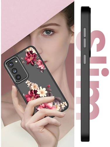 Dretal for Samsung Galaxy S23 Plus Floral Case, Military Grade Drop Tested Hard Back & Soft Edge Slim Flower Women Girls Phone Protective Cover with Tempered Glass Screen Protector (Black, JD)