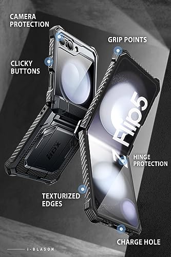 i-Blason for Samsung Galaxy Z Flip 5 Case with Stand, [Built-in Screen Protector] [Hinge Protection], Full-Body Protection Magnetic Phone Case for Galaxy Z Flip 5, Black