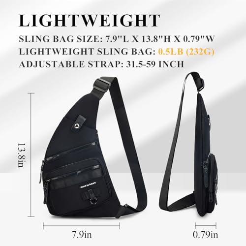 Qidelong Sling Bag Anti-theft Crossbody Chest Shoulder Backpack Women Men, Lightweight Personal Pocket Bag for Hiking Travel (Black)