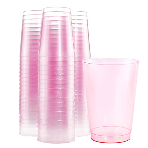 bUCLA 100pcs 12OZ Pink Plastic Cups - Premium Unbreakable Disposable Pink Drinking Cups - Ideal for Wedding, Party&Valentine's Day