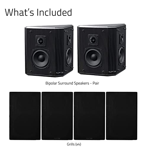 Fluance Elite High Definition 2-Way Bipolar Surround Speakers for Wide Dispersion Surround Sound in Home Theater Systems - Black Ash/Pair (SXBP2)